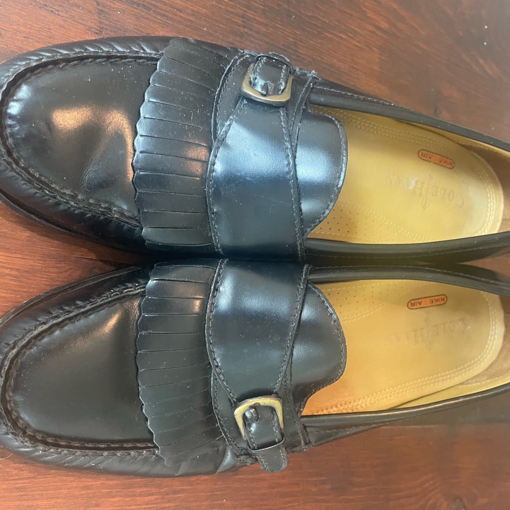Cole Haan Black Leather Slip-On Loafers with Fringe Detail, and Nike air